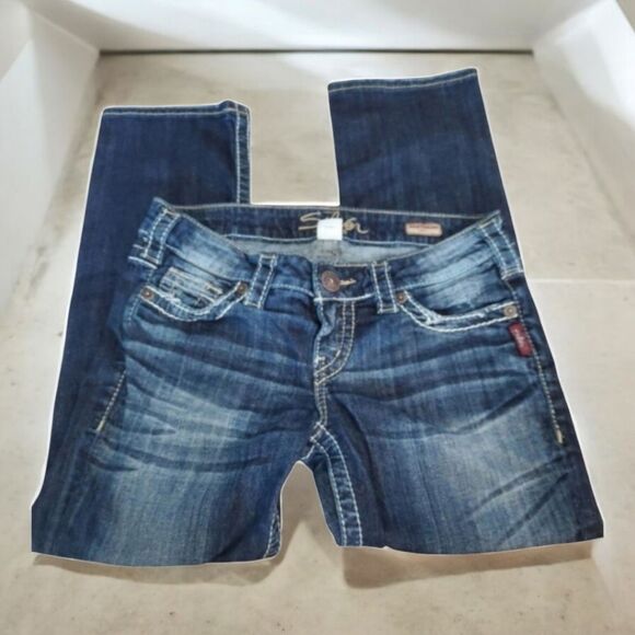 Silver Jeans Womens 28 Santorini Capri Thick Stitch Distressed Whiskered… - Picture 1 of 7